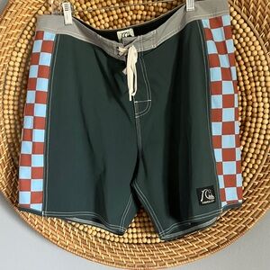 Quiksilver Men's Checkered Swim Shorts - Aqua & rust